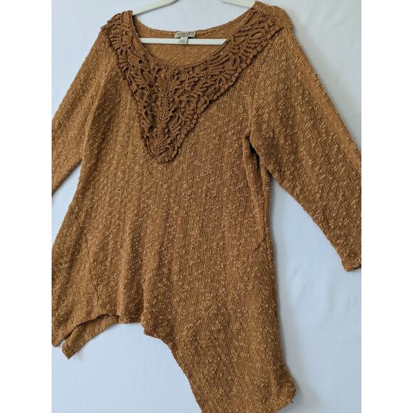 One World Dark Fairy Brown Textured Crochet Knit Top XL Wimsygoth  Sharkbite Hem - Picture 2 of 8
